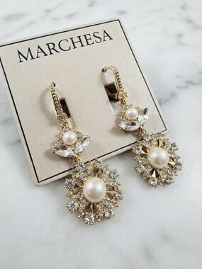 Marchesa Crystal & Imitation Pearl Double Drop Earrings